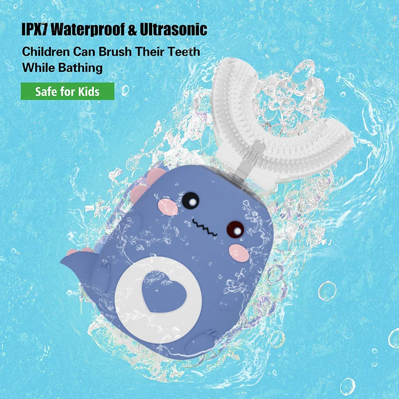 Brosse à dents électrique pour enfants en forme de U, rotation à 360 degrés
